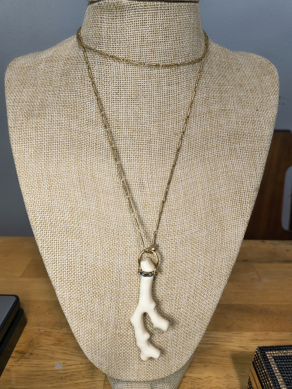 Stella & Dot Cameron Coral Branch Necklace White Enamel Turquoise Lapis Gold